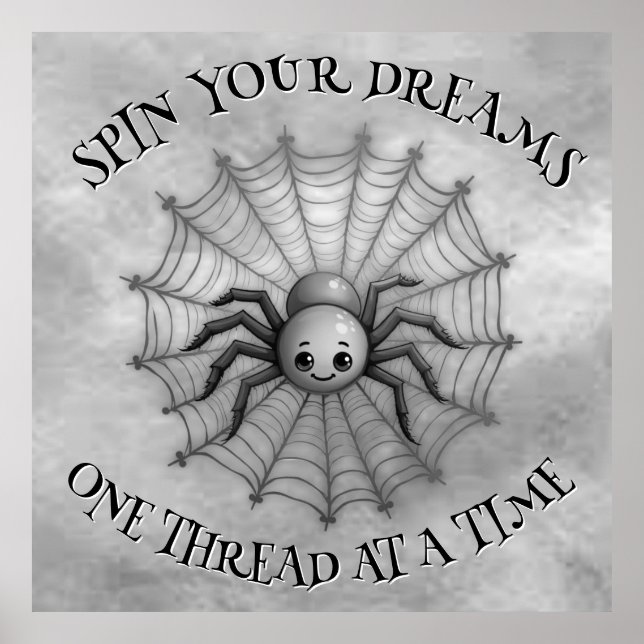 Cute Spider Inspirational Quote Monogram on grey | Poster (Front)