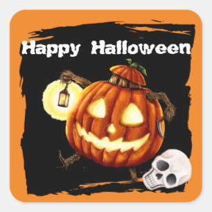 Cute Spider Jack o' Lantern Kids Halloween Square Sticker