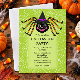 Cute Spider Witch Halloween Party Invitation
