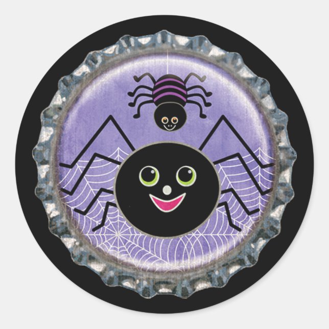Cute Spiders Halloween Bottle Cap Classic Round Sticker (Front)