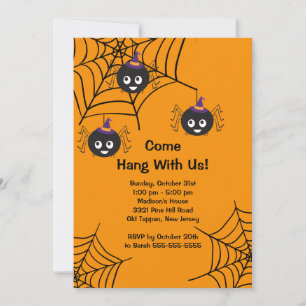Cute Spiders Halloween Party Invitation