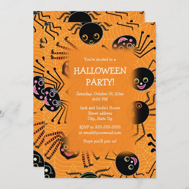 Cute Spiders Halloween Party Invitation (Front/Back)