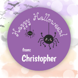 Cute Spiders Party Favour Purple Happy Halloween Classic Round Sticker