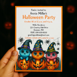 Cute Spiders Pumpkin Halloween Party Invitation