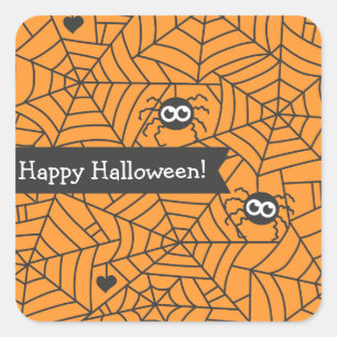 Cute Spiders, Spider Web, Halloween Square Sticker