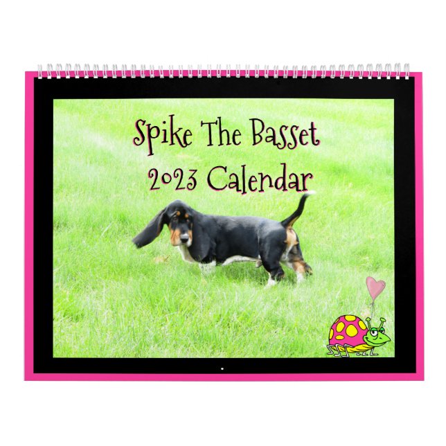 Cute "Spike The Basset 2023" 2 Page Large Calendar (Cover)