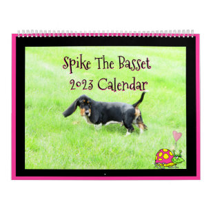 Cute "Spike The Basset 2023" 2 Page Large Calendar