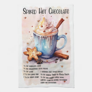 Cute Spiked Hot Chocolate Christmas Drink Recipe Tea Towel