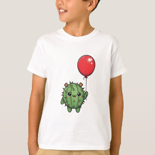 Cute Spiky Cactus Holding Red Balloon Kids T-Shirt