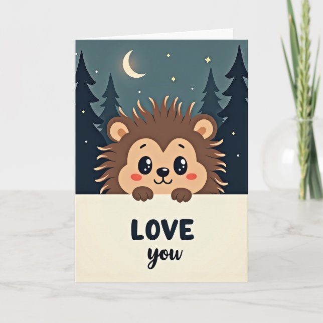 Cute Spiky Hedgehog Love You Card (Front)