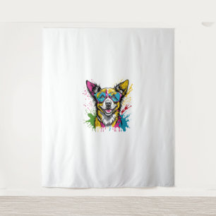 Cute Splashed Colourful Dog Wearing Sunglasses For Tapestry