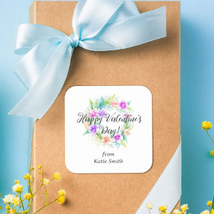 Cute Splendid Cute Floral Valentine's Day Wreath  Square Sticker