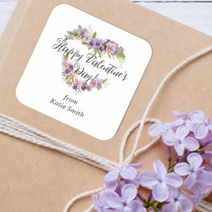 Cute Splendid Purple Shades Floral Valentine's Day Square Sticker