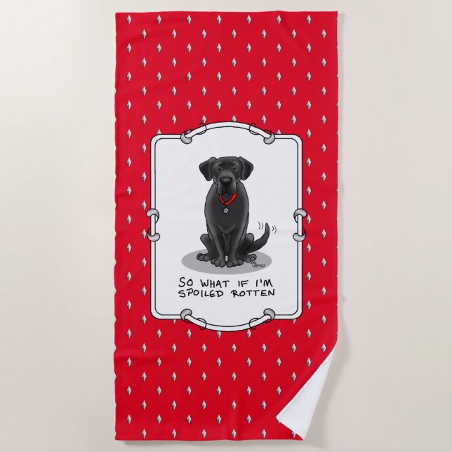 Cute Spoiled Rotten Black Labrador Retriever Dog Beach Towel (Front)