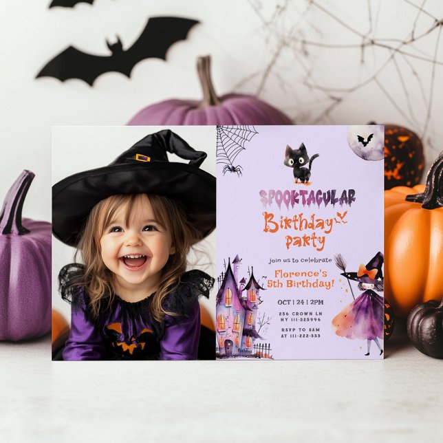 Cute Spooktacular birthday photo Halloween party Invitation (Creator Uploaded)