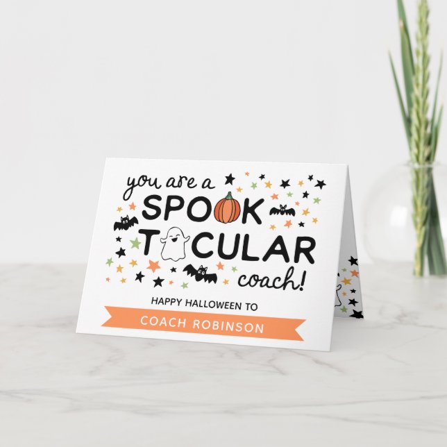 Cute Spooktacular Coach Happy Halloween Card (Front)