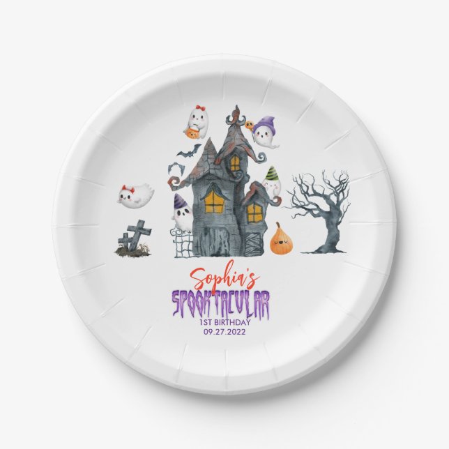 Cute Spooktacular Halloween Birthday Paper Plate (Front)