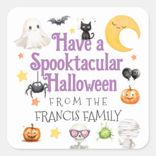 Cute Spooktacular Halloween Watercolor Square Sticker