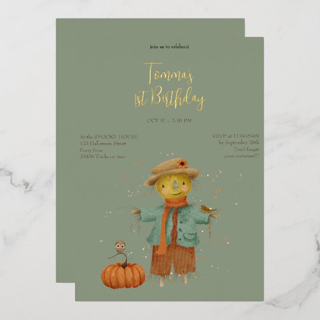 Cute Spooky 1st Birthday  Foil Invitation (Front/Back)