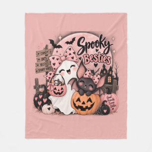 Cute Spooky Besties Ghost & Bat Halloween Fleece Blanket