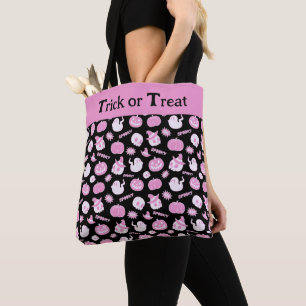 Cute Spooky Black and Pink Halloween Pattern Tote Bag