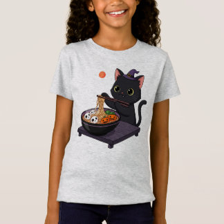 Cute Spooky Black Cat and Midnight Ramen T-Shirt