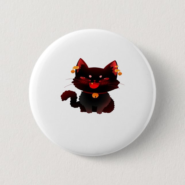 Cute Spooky Black Cat with Bells Classic T-Shirt 6 Cm Round Badge (Front)