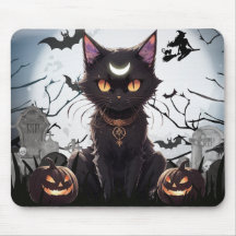 Cute Spooky Black Cat with moon.