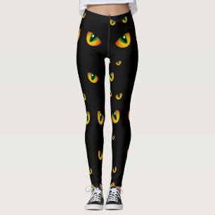 Cute Spooky Black Halloween Cat Eyes in the Night Leggings