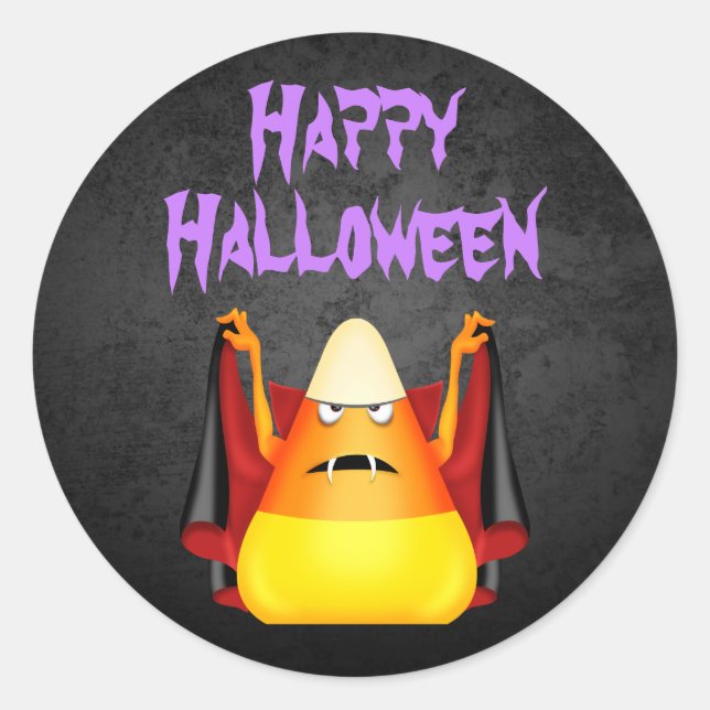 Cute Spooky Candy Corn Happy Halloween Classic Round Sticker (Front)