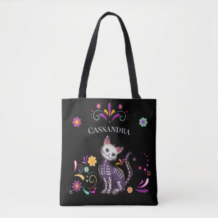 Cute Spooky Cat with Colourful Flowers  Tote Bag