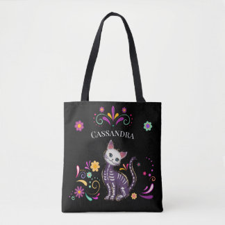 Cute Spooky Cat with Colourful Flowers Tote Bag