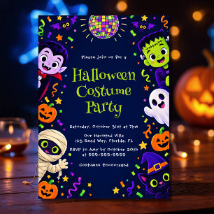 Cute Spooky Colourful Kids Halloween Costume Party Invitation