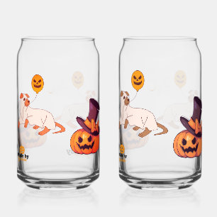 Cute Spooky Dog Ghost & Pumpkin Halloween Design – Can Glass