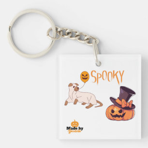 Cute Spooky Dog Ghost & Pumpkin Halloween Design – Key Ring