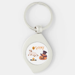 Cute Spooky Dog Ghost & Pumpkin Halloween Design – Key Ring