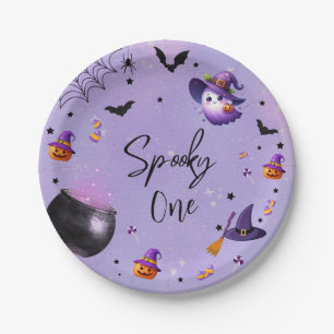Cute Spooky First Birthday Halloween Party Purple Paper Plate