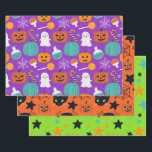 Cute Spooky Fun Halloween Pattern for kids Wrapping Paper Sheet<br><div class="desc">A set of Coordinating Halloween Patterns in Orange,  Green,  and Purple colours. Perfect for Halloween Birthday Parties.</div>