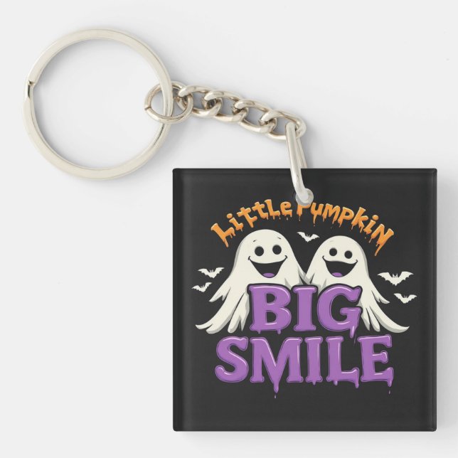 👻🦇 Cute Spooky Ghost Bat Halloween Charm Vibes🧡 Key Ring (Front)