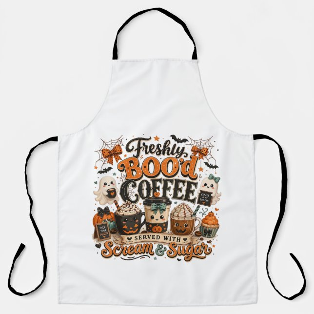Cute Spooky Ghost Coffee Lover Halloween Apron (Front)
