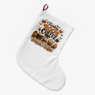 Cute Spooky Ghost Coffee Lover Halloween Large Christmas Stocking
