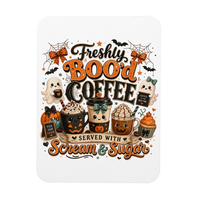 Cute Spooky Ghost Coffee Lover Halloween Magnet (Vertical)