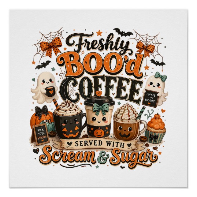 Cute Spooky Ghost Coffee Lover Halloween Poster (Front)