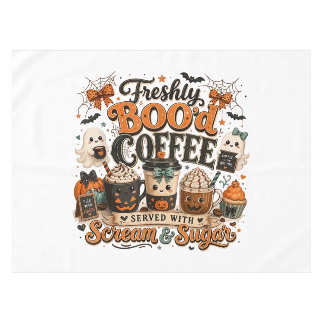 Cute Spooky Ghost Coffee Lover Halloween Tablecloth (Front (Horizontal))