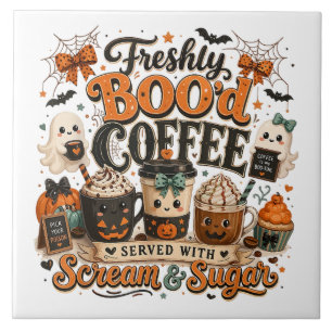 Cute Spooky Ghost Coffee Lover Halloween Tile