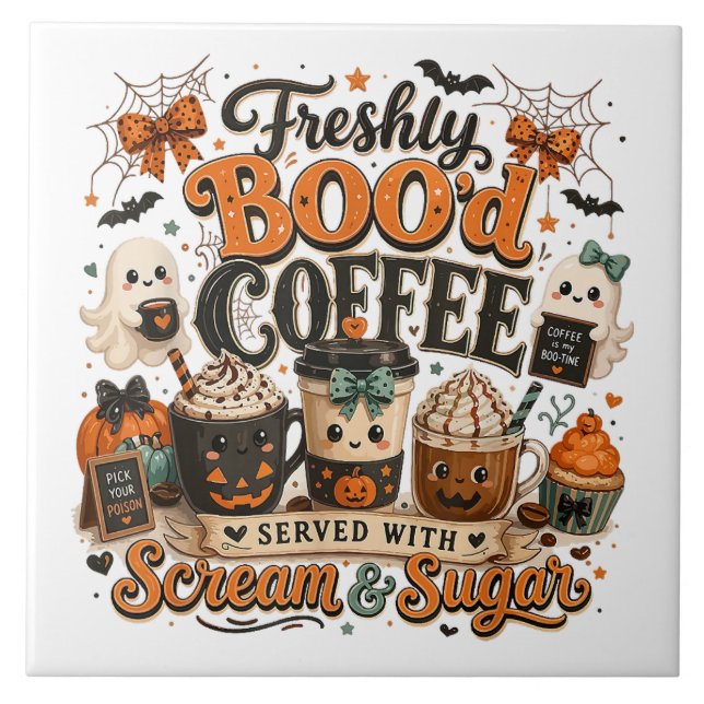 Cute Spooky Ghost Coffee Lover Halloween Tile (Front)