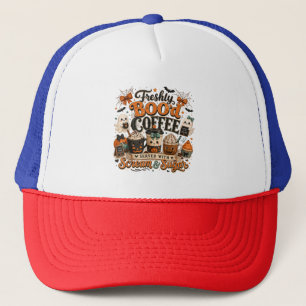 Cute Spooky Ghost Coffee Lover Halloween Trucker Hat