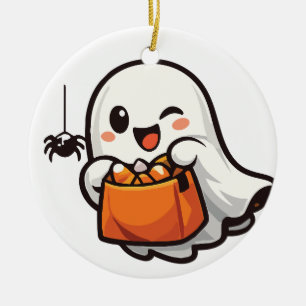 Cute Spooky Ghost Halloween Ceramic Ornament