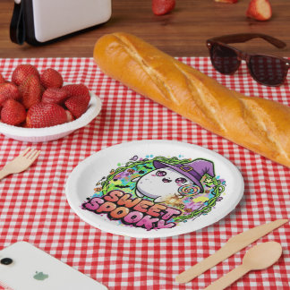 Cute Spooky Ghost Halloween Kids Birthday Party Pa Paper Plate