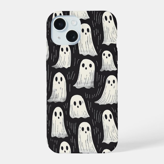 Cute Spooky Ghost Halloween Pattern iPhone 15 Case (Back)